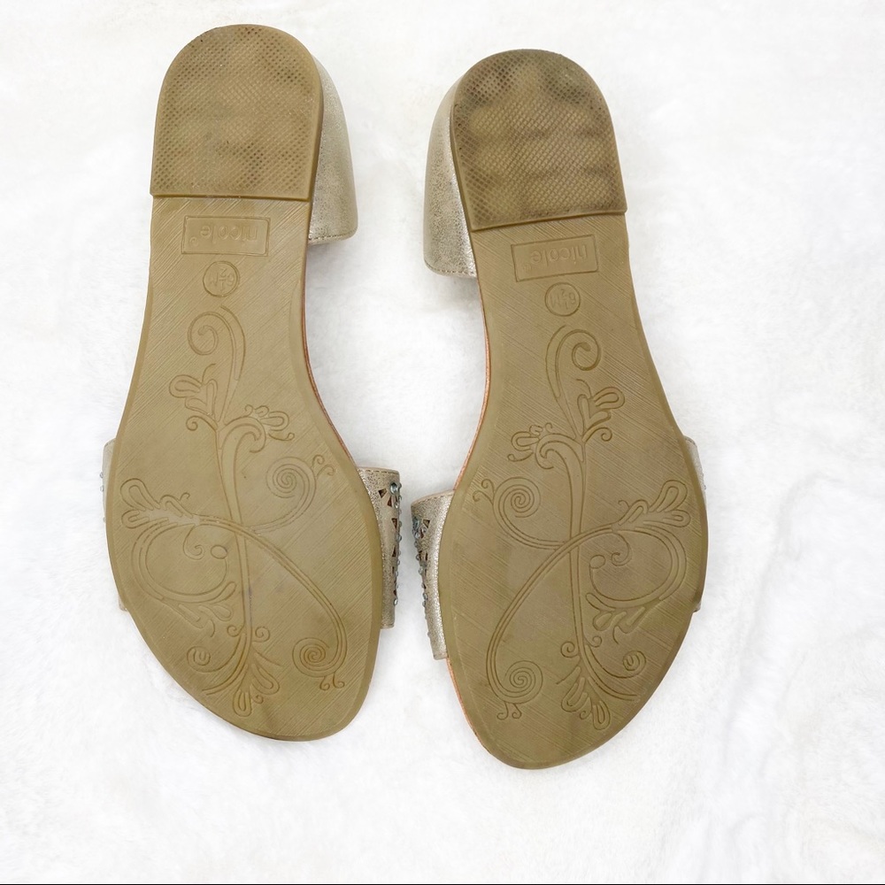 Nicole Champagne Shimmer Flat Open Toe Sandals - Picture 6 of 6